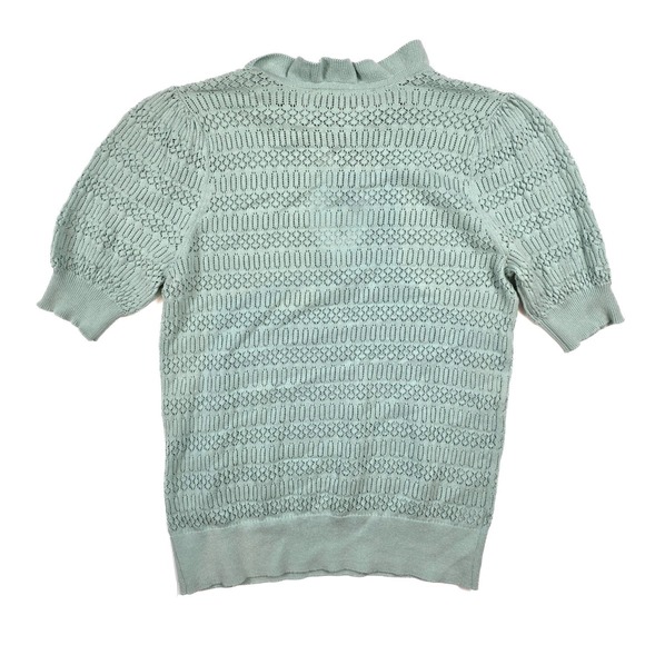 Loft Blue Pointelle Tie Neck Knit 1/2 Puff Sleeve Sweater Women's Size Small - Picture 2 of 5